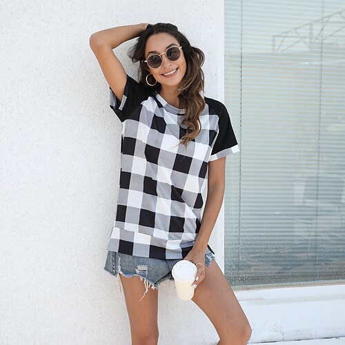 Women's T shirt Tee Green Blue Red Plaid Print Short Sleeve Casual Weekend Basic Round Neck Regular Painting S / 3D Print
Women's T shirt Tee Green Blue Red Plaid Print Short Sleeve Casual Weekend Basic Round Neck Regular Painting S / 3D Print