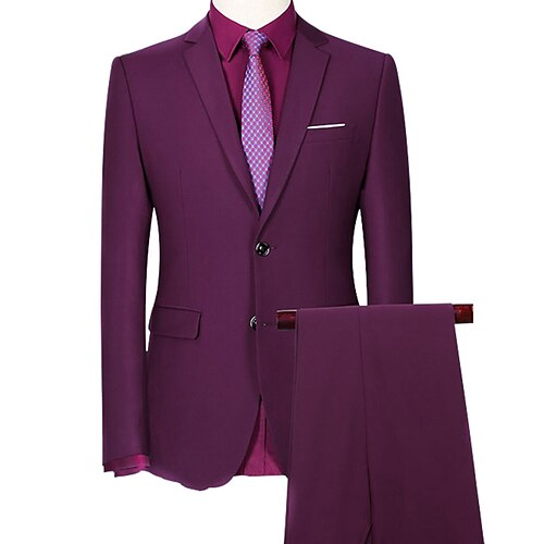 

Custom Suit Wedding Special Occasion Event Party Notch Solid Colored Burgundy