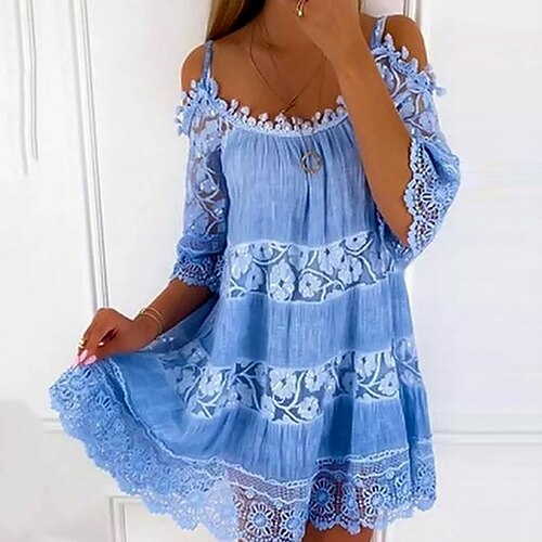 Mujer Vestido lencero Azul Piscina Manga 3/4 Floral Encaje Invierno Otoño Cuello Barco Moderno Holgado 2022 S M L XL XXL
Mujer Vestido lencero Azul Piscina Manga 3/4 Floral Encaje Invierno Otoño Cuello Barco Moderno Holgado 2022 S M L XL XXL