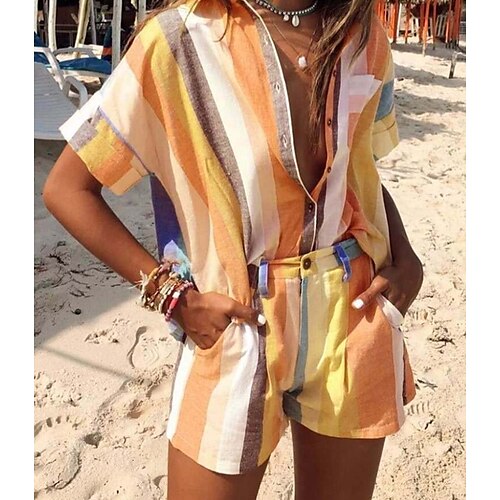 Women's Blouse Shorts Sets Basic Blue Yellow Casual Daily Wear Striped Print Shirt Collar S M L XL XXL
Women's Blouse Shorts Sets Basic Blue Yellow Casual Daily Wear Striped Print Shirt Collar S M L XL XXL