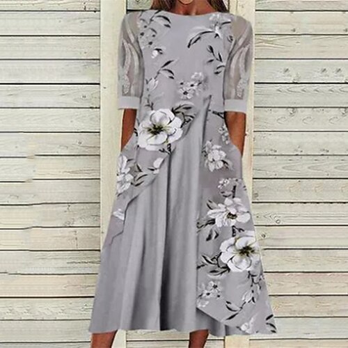 Women's Casual Dress Midi Dress Gray Half Sleeve Floral Pocket Fall Spring Autumn Crew Neck Modern Loose Fit 2022 S M L XL XXL
Women's Casual Dress Midi Dress Gray Half Sleeve Floral Pocket Fall Spring Autumn Crew Neck Modern Loose Fit 2022 S M L XL XXL