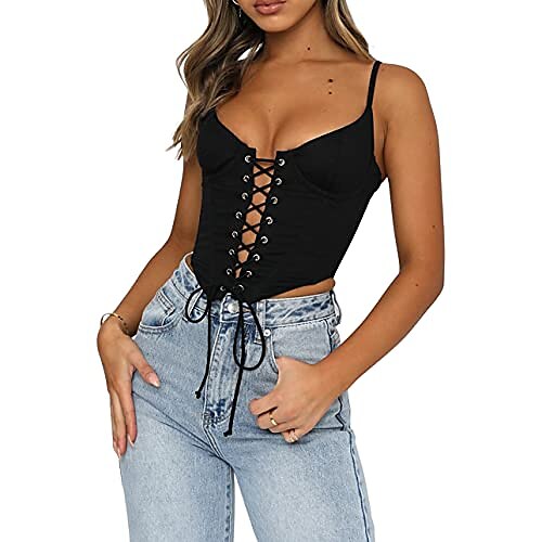 Women's Corset Crop Top Sexy Y2k Push Up Slim Bushier Tank Vest E-Girl Solid Color PU Leather Lace Up Camisole Clubwear (Black, Large)
Women's Corset Crop Top Sexy Y2k Push Up Slim Bushier Tank Vest E-Girl Solid Color PU Leather Lace Up Camisole Clubwear (Black, Large)