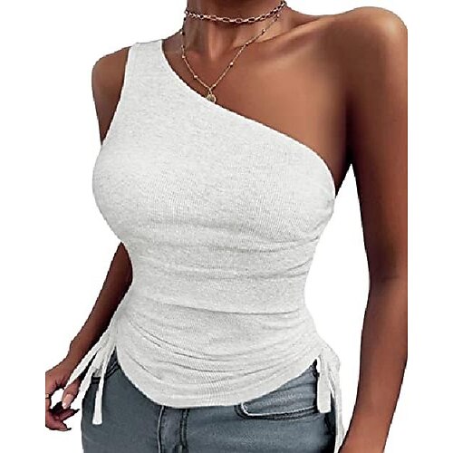 Women's Drawstring Tank Tops Sleeveless One Shoulder Solid Color Slim Fit Tops White
Women's Drawstring Tank Tops Sleeveless One Shoulder Solid Color Slim Fit Tops White