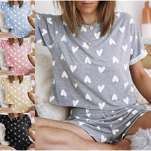 Women's Pajamas Sets Nighty Pjs 2 Pieces Heart Geometic Fashion Simple Comfort Home Polyester Breathable Crew Neck Short Sleeve Shorts Spring Summer Blue Pink / Print
Women's Pajamas Sets Nighty Pjs 2 Pieces Heart Geometic Fashion Simple Comfort Home Polyester Breathable Crew Neck Short Sleeve Shorts Spring Summer Blue Pink / Print