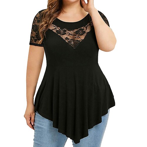 Women's Plus Size Tops Blouse Plain Lace Short Sleeve Crewneck Streetwear Festival Daily Sports Polyester Spring Summer Black Blue
Women's Plus Size Tops Blouse Plain Lace Short Sleeve Crewneck Streetwear Festival Daily Sports Polyester Spring Summer Black Blue