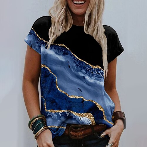 Women's T shirt Tee Green Blue Purple Graphic Geometric Print Short Sleeve Casual Weekend Basic Round Neck Regular Abstract Painting S / 3D Print
Women's T shirt Tee Green Blue Purple Graphic Geometric Print Short Sleeve Casual Weekend Basic Round Neck Regular Abstract Painting S / 3D Print