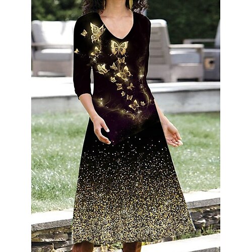 Women's Midi Dress Gold Light Grey Navy Blue Long Sleeve Butterfly Print Winter Fall Autumn Crew Neck Winter Dress Fall Dress 2022 S M L XL XXL XXXL
Women's Midi Dress Gold Light Grey Navy Blue Long Sleeve Butterfly Print Winter Fall Autumn Crew Neck Winter Dress Fall Dress 2022 S M L XL XXL XXXL