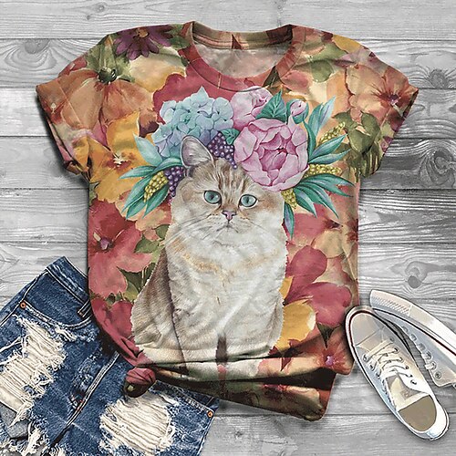 Women's T shirt Tee White Red Navy Blue Cat 3D Print Short Sleeve Daily Weekend Basic Round Neck Regular 3D Cat Painting S
Women's T shirt Tee White Red Navy Blue Cat 3D Print Short Sleeve Daily Weekend Basic Round Neck Regular 3D Cat Painting S