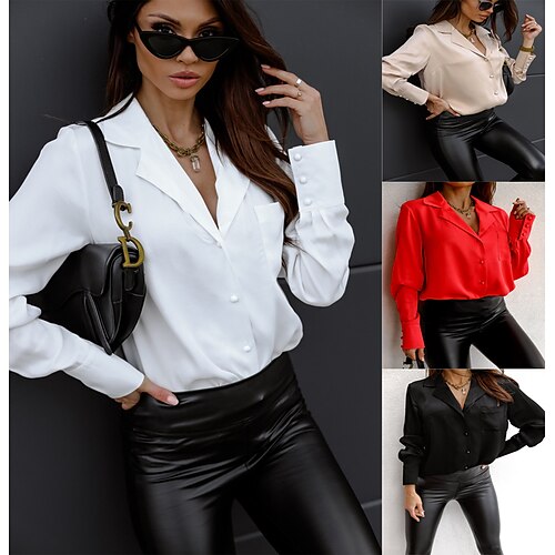 Women's Blouse Shirt Khaki Red White Plain Button Pocket Long Sleeve Daily Weekend Streetwear Casual Shirt Collar Regular S
Women's Blouse Shirt Khaki Red White Plain Button Pocket Long Sleeve Daily Weekend Streetwear Casual Shirt Collar Regular S