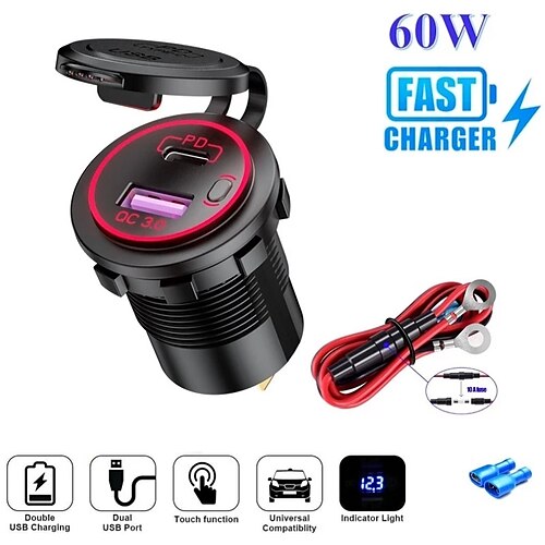 

Factory Outlet 60 W Output Power USB Car USB Charger Socket Fast Charge CE Certified For Cellphone Universal D2 1 pc