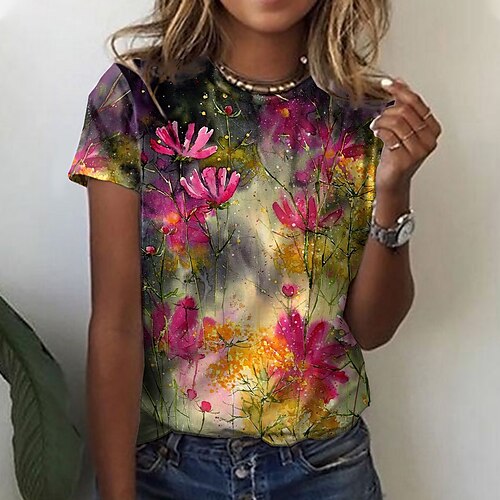Women's T shirt Tee Yellow Floral Print Short Sleeve Casual Holiday Basic Round Neck Regular Floral Painting S / 3D Print
Women's T shirt Tee Yellow Floral Print Short Sleeve Casual Holiday Basic Round Neck Regular Floral Painting S / 3D Print