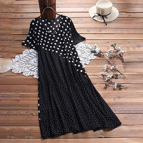Women's Plus Size Holiday Dress Polka Dot V Neck Print Short Sleeve Fall Spring Casual Maxi long Dress Daily Vacation Dress
Women's Plus Size Holiday Dress Polka Dot V Neck Print Short Sleeve Fall Spring Casual Maxi long Dress Daily Vacation Dress