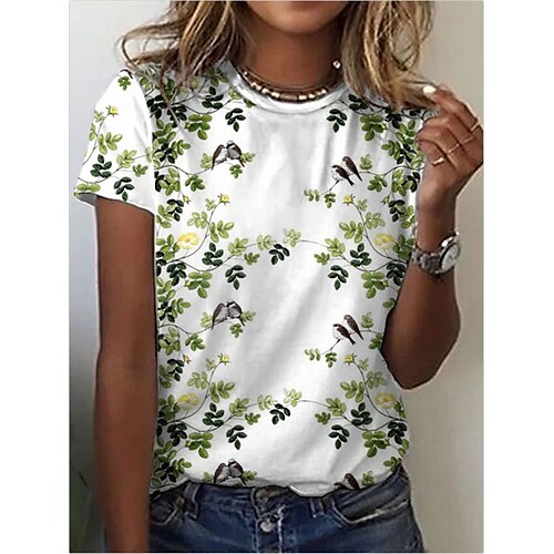 Women's T shirt Tee White Leaf Bird Patchwork Print Short Sleeve Casual Daily Basic Round Neck Regular S / 3D Print
Women's T shirt Tee White Leaf Bird Patchwork Print Short Sleeve Casual Daily Basic Round Neck Regular S / 3D Print