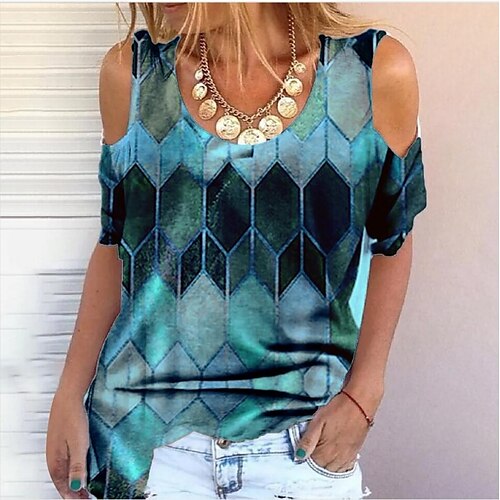 Women's T shirt Tee Green Blue Yellow Geometric Print Short Sleeve Daily Sexy Round Neck Regular Geometric S / 3D Print
Women's T shirt Tee Green Blue Yellow Geometric Print Short Sleeve Daily Sexy Round Neck Regular Geometric S / 3D Print