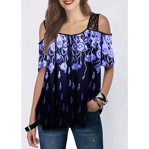 Women's T shirt Tee Green Blue Purple Floral Lace Patchwork Short Sleeve Casual Weekend Basic Square Neck Regular Floral Painting S / 3D Print
Women's T shirt Tee Green Blue Purple Floral Lace Patchwork Short Sleeve Casual Weekend Basic Square Neck Regular Floral Painting S / 3D Print