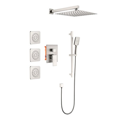 

Shower System with Shower Head, Hand Shower, Slide Bar, Bodysprays, Shower Arm Hose, Valve Trim And Lever Handles