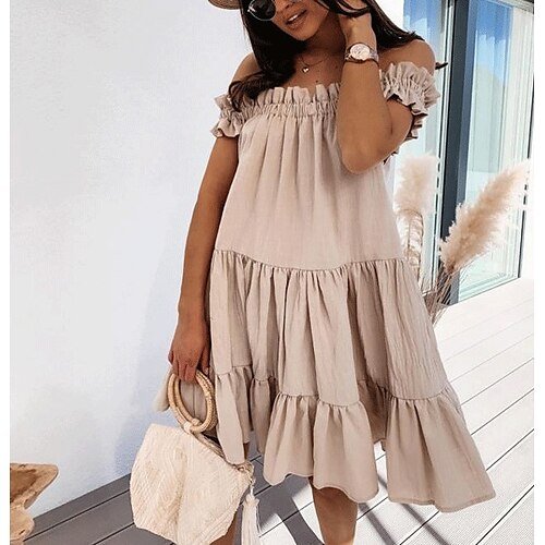 Women's Swing Dress Short Mini Dress White Black khaki Sky Blue Rose Red Short Sleeve Pure Color Smocked Spring Summer Off Shoulder Stylish Casual Classic 2022 S M L XL XXL
Women's Swing Dress Short Mini Dress White Black khaki Sky Blue Rose Red Short Sleeve Pure Color Smocked Spring Summer Off Shoulder Stylish Casual Classic 2022 S M L XL XXL