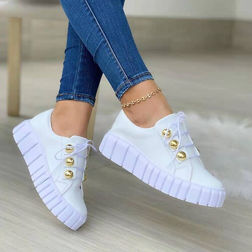 Women's Sneakers Daily Plus Size Platform Sneakers White Shoes Summer Flat Heel Round Toe Casual Walking Shoes PU Leather Lace-up Black Purple Rosy Pink
Women's Sneakers Daily Plus Size Platform Sneakers White Shoes Summer Flat Heel Round Toe Casual Walking Shoes PU Leather Lace-up Black Purple Rosy Pink