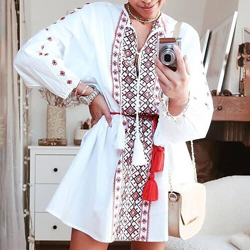 Women's A Line Dress Short Mini Dress White Long Sleeve Print Lace up Print Spring Summer V Neck Stylish Casual 2022 S M L XL XXL
Women's A Line Dress Short Mini Dress White Long Sleeve Print Lace up Print Spring Summer V Neck Stylish Casual 2022 S M L XL XXL