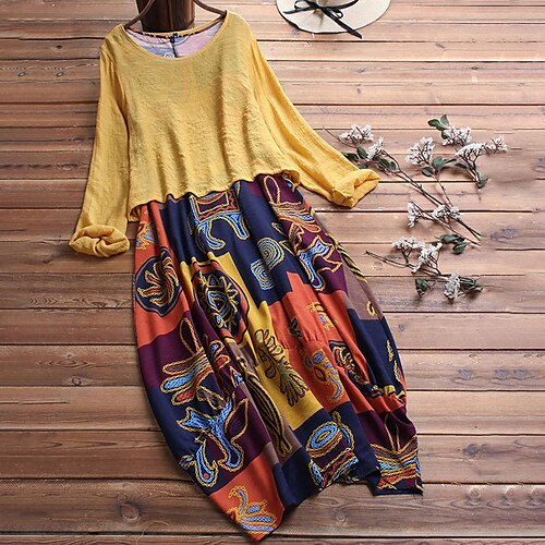 Women's Plus Size Casual Dress Print Crew Neck Print Long Sleeve Fall Spring Casual Midi Dress Daily Vacation Dress
Women's Plus Size Casual Dress Print Crew Neck Print Long Sleeve Fall Spring Casual Midi Dress Daily Vacation Dress