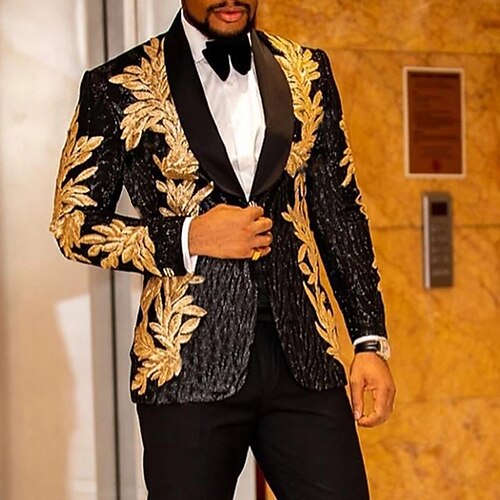 

Black Red Blue Men's Party Prom Sequin Disco Sparkly Tuxedos 2 Piece Shawl Collar Leaf Tailored Fit Single Breasted One-button 2023