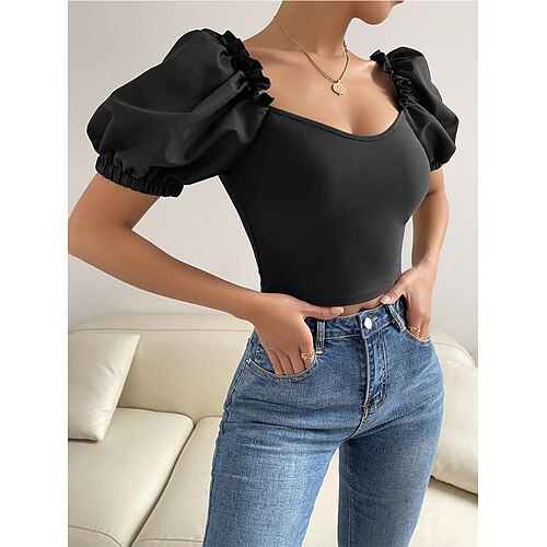 Women's Crop Top Blouse Shirt Black Plain Short Sleeve Daily Weekend Streetwear Casual Square Neck Crop Puff Sleeve S
Women's Crop Top Blouse Shirt Black Plain Short Sleeve Daily Weekend Streetwear Casual Square Neck Crop Puff Sleeve S