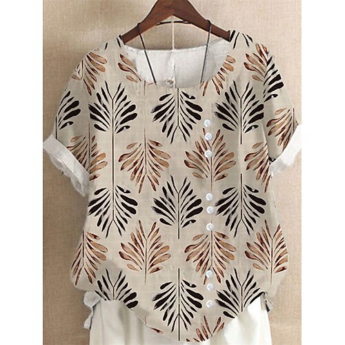 Women's Plus Size Curve Tops T shirt Leaf Print Short Sleeve Crewneck Streetwear Daily Going out Cotton Spring Summer Beige
Women's Plus Size Curve Tops T shirt Leaf Print Short Sleeve Crewneck Streetwear Daily Going out Cotton Spring Summer Beige