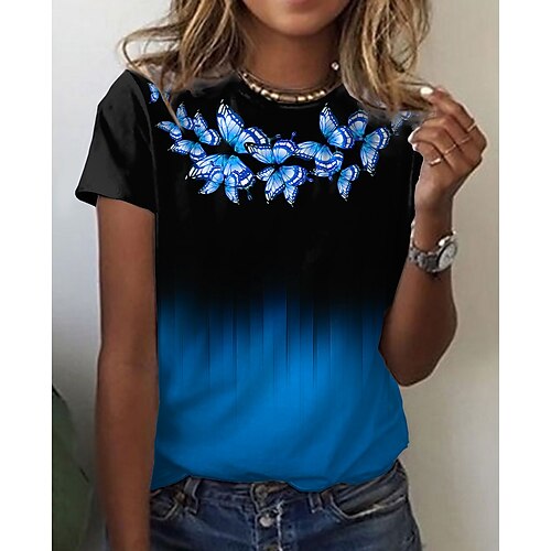 Women's T shirt Tee Green Blue Pink Butterfly Color Gradient Print Short Sleeve Casual Weekend Basic Round Neck Regular Butterfly Painting S / 3D Print
Women's T shirt Tee Green Blue Pink Butterfly Color Gradient Print Short Sleeve Casual Weekend Basic Round Neck Regular Butterfly Painting S / 3D Print