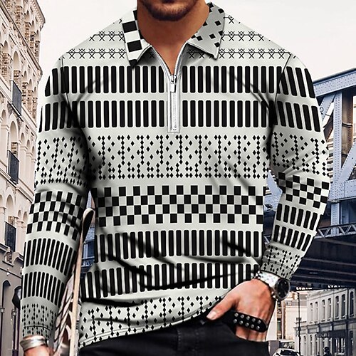 Men's Collar Polo Shirt Golf Shirt Geometry Turndown Black / White 3D Print Casual Daily Long Sleeve Zipper Print Clothing Apparel Sports Fashion Casual Comfortable
Men's Collar Polo Shirt Golf Shirt Geometry Turndown Black / White 3D Print Casual Daily Long Sleeve Zipper Print Clothing Apparel Sports Fashion Casual Comfortable