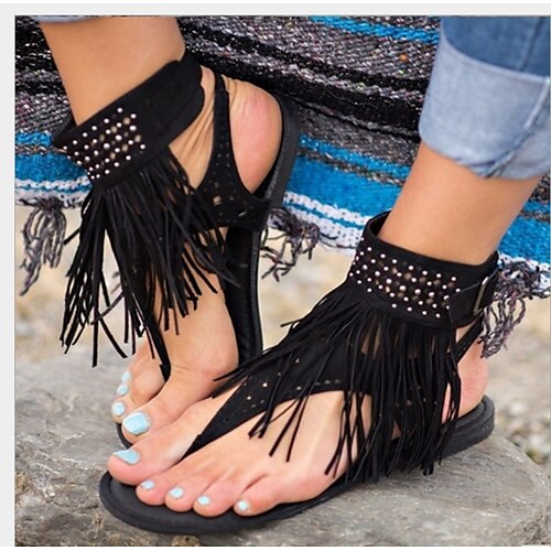 Women's Sandals Daily Flat Sandals Summer Buckle Tassel Flat Heel Open Toe Casual Walking Shoes Satin Buckle Solid Colored Black Brown Beige
Women's Sandals Daily Flat Sandals Summer Buckle Tassel Flat Heel Open Toe Casual Walking Shoes Satin Buckle Solid Colored Black Brown Beige