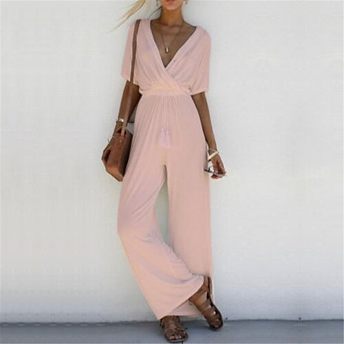 Women's Jumpsuit Solid Colored V Neck Basic Casual Daily Loose Regular Fit Half Sleeve White Black Pink S M L Spring
Women's Jumpsuit Solid Colored V Neck Basic Casual Daily Loose Regular Fit Half Sleeve White Black Pink S M L Spring