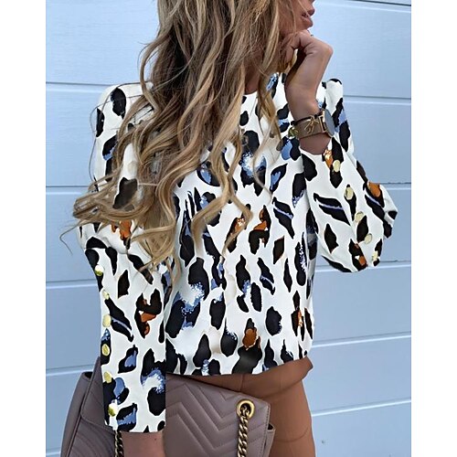 Women's Blouse Shirt White Leopard Print Long Sleeve Daily Streetwear Standing Collar Regular S / 3D Print
Women's Blouse Shirt White Leopard Print Long Sleeve Daily Streetwear Standing Collar Regular S / 3D Print