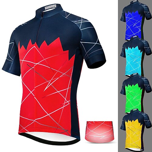 21Grams Men's Cycling Jersey Short Sleeve Bike Top with 3 Rear Pockets Mountain Bike MTB Road Bike Cycling Breathable Quick Dry Moisture Wicking Reflective Strips Green Yellow Sky Blue Stripes
21Grams Men's Cycling Jersey Short Sleeve Bike Top with 3 Rear Pockets Mountain Bike MTB Road Bike Cycling Breathable Quick Dry Moisture Wicking Reflective Strips Green Yellow Sky Blue Stripes