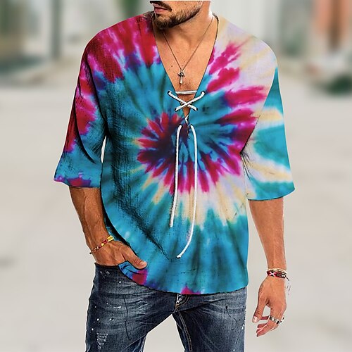 Men's Shirt Graphic Shirt Tie Dye V Neck Blue 3D Print Outdoor Casual 3/4 Length Sleeve Drawstring 3D Print Clothing Apparel Fashion Designer Casual Comfortable / Sports
Men's Shirt Graphic Shirt Tie Dye V Neck Blue 3D Print Outdoor Casual 3/4 Length Sleeve Drawstring 3D Print Clothing Apparel Fashion Designer Casual Comfortable / Sports