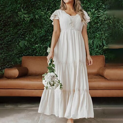 Women's Swing Dress White Dress Long Dress Maxi Dress White Short Sleeve Pure Color Ruffle Spring Summer V Neck Weekend Loose Fit 2022 S M L XL
Women's Swing Dress White Dress Long Dress Maxi Dress White Short Sleeve Pure Color Ruffle Spring Summer V Neck Weekend Loose Fit 2022 S M L XL