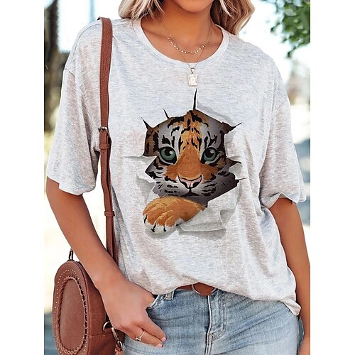 Women's T shirt Tee White Tiger Print Short Sleeve Casual Daily Basic Round Neck Regular Loose Fit S / 3D Print
Women's T shirt Tee White Tiger Print Short Sleeve Casual Daily Basic Round Neck Regular Loose Fit S / 3D Print