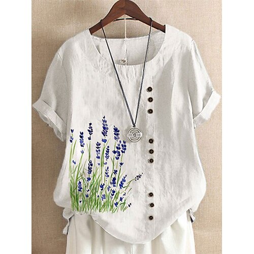 Women's Plus Size Tops T shirt Tee Floral Button Print Short Sleeve Crewneck Streetwear Daily Going out Cotton Spring Summer White Blue
Women's Plus Size Tops T shirt Tee Floral Button Print Short Sleeve Crewneck Streetwear Daily Going out Cotton Spring Summer White Blue