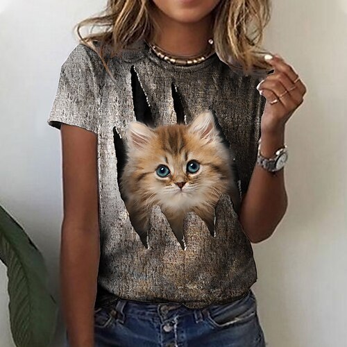 Per donna maglietta Marrone Gatto 3D Stampa Manica corta Informale Fine settimana Essenziale Rotonda Standard Gatto 3D Pittura S
Per donna maglietta Marrone Gatto 3D Stampa Manica corta Informale Fine settimana Essenziale Rotonda Standard Gatto 3D Pittura S