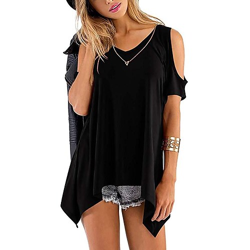 Women's T shirt Tee Wine Army Green Royal Blue Plain Cut Out Cold Shoulder Short Sleeve Casual Weekend Basic V Neck Regular S
Women's T shirt Tee Wine Army Green Royal Blue Plain Cut Out Cold Shoulder Short Sleeve Casual Weekend Basic V Neck Regular S