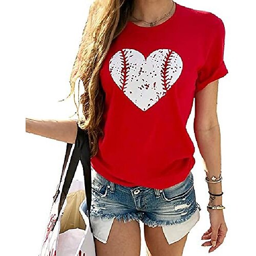 Women's Baseball Graphic T Shirts Short Sleeve Love Heart Print Casual Summer Tee Tops Red
Women's Baseball Graphic T Shirts Short Sleeve Love Heart Print Casual Summer Tee Tops Red