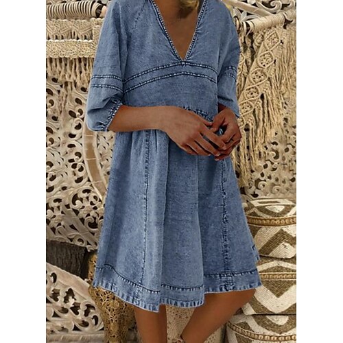 Women's Casual Dress Denim Dress Midi Dress Blue Half Sleeve Pure Color Ruched Spring Summer V Neck 2022 S M L XL XXL 3XL
Women's Casual Dress Denim Dress Midi Dress Blue Half Sleeve Pure Color Ruched Spring Summer V Neck 2022 S M L XL XXL 3XL