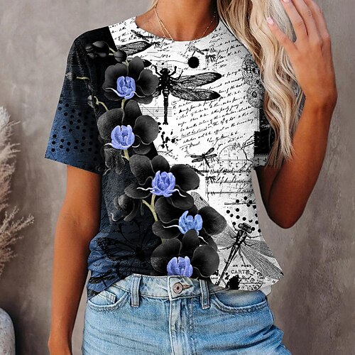 Women's T shirt Tee Blue Purple Pink Floral Print Short Sleeve Casual Holiday Basic Round Neck Regular Floral Painting S / 3D Print
Women's T shirt Tee Blue Purple Pink Floral Print Short Sleeve Casual Holiday Basic Round Neck Regular Floral Painting S / 3D Print