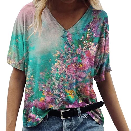 Women's Plus Size Tops T shirt Floral Print Short Sleeve V Neck Streetwear Daily Going out Polyester Spring Summer Blue Pink
Women's Plus Size Tops T shirt Floral Print Short Sleeve V Neck Streetwear Daily Going out Polyester Spring Summer Blue Pink