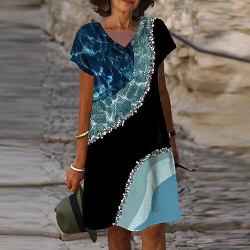 Women's Casual Dress Shift Dress Midi Dress Blue Short Sleeve Color Block Print Spring Summer V Neck Loose Fit 2022 S M L XL XXL 3XL
Women's Casual Dress Shift Dress Midi Dress Blue Short Sleeve Color Block Print Spring Summer V Neck Loose Fit 2022 S M L XL XXL 3XL