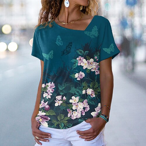 Women's T shirt Tee Green Blue Purple Floral Butterfly Print Short Sleeve Casual Weekend Basic V Neck Regular Floral Butterfly Painting S / 3D Print
Women's T shirt Tee Green Blue Purple Floral Butterfly Print Short Sleeve Casual Weekend Basic V Neck Regular Floral Butterfly Painting S / 3D Print