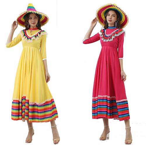 Meksikansk Maskerade Tradisjonell kjole Voksne Dame Cosplay Vintage kjole Cinco de Mayo Mexicos uavhengighetsdag De dødes dag Karneval Maskerade Festival / høytid polyester Gul / Rød Dame Lett
Meksikansk Maskerade Tradisjonell kjole Voksne Dame Cosplay Vintage kjole Cinco de Mayo Mexicos uavhengighetsdag De dødes dag Karneval Maskerade Festival / høytid polyester Gul / Rød Dame Lett