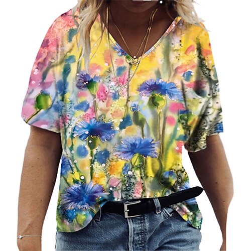 Women's Plus Size Tops T shirt Tee Floral Color Gradient Print Short Sleeve V Neck Streetwear Daily Going out Polyester Fall Spring Blue Yellow
Women's Plus Size Tops T shirt Tee Floral Color Gradient Print Short Sleeve V Neck Streetwear Daily Going out Polyester Fall Spring Blue Yellow