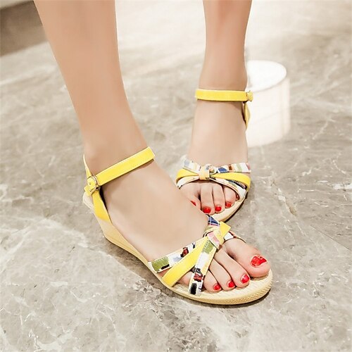 Women's Sandals Wedge Sandals Ankle Strap Sandals Daily Summer Wedge Heel Ankle Strap Heel Open Toe Minimalism PU Leather Ankle Strap Color Block Yellow Rosy Pink Red
Women's Sandals Wedge Sandals Ankle Strap Sandals Daily Summer Wedge Heel Ankle Strap Heel Open Toe Minimalism PU Leather Ankle Strap Color Block Yellow Rosy Pink Red