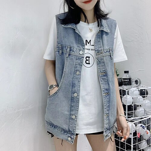 Women's Vest Denim Vest Outdoor Daily Going out Spring Summer Regular Coat Regular Fit Breathable Streetwear Casual Jacket Sleeveless Solid Color Pocket Blue Dark Grey
Women's Vest Denim Vest Outdoor Daily Going out Spring Summer Regular Coat Regular Fit Breathable Streetwear Casual Jacket Sleeveless Solid Color Pocket Blue Dark Grey