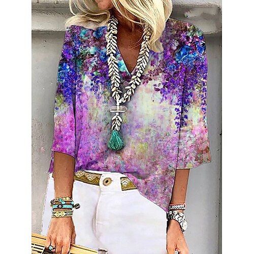Mujer Camiseta Rojo Azul Piscina Morado Floral Estampado Manga 3/4 Festivos Fin de semana Ropa de calle Casual Escote en Pico Regular Flor S
Mujer Camiseta Rojo Azul Piscina Morado Floral Estampado Manga 3/4 Festivos Fin de semana Ropa de calle Casual Escote en Pico Regular Flor S